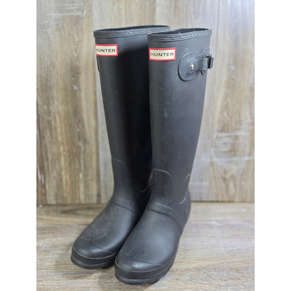 Hunter Original Tall Rain Boots Black Matte Waterproof Rubber Wellies Womens